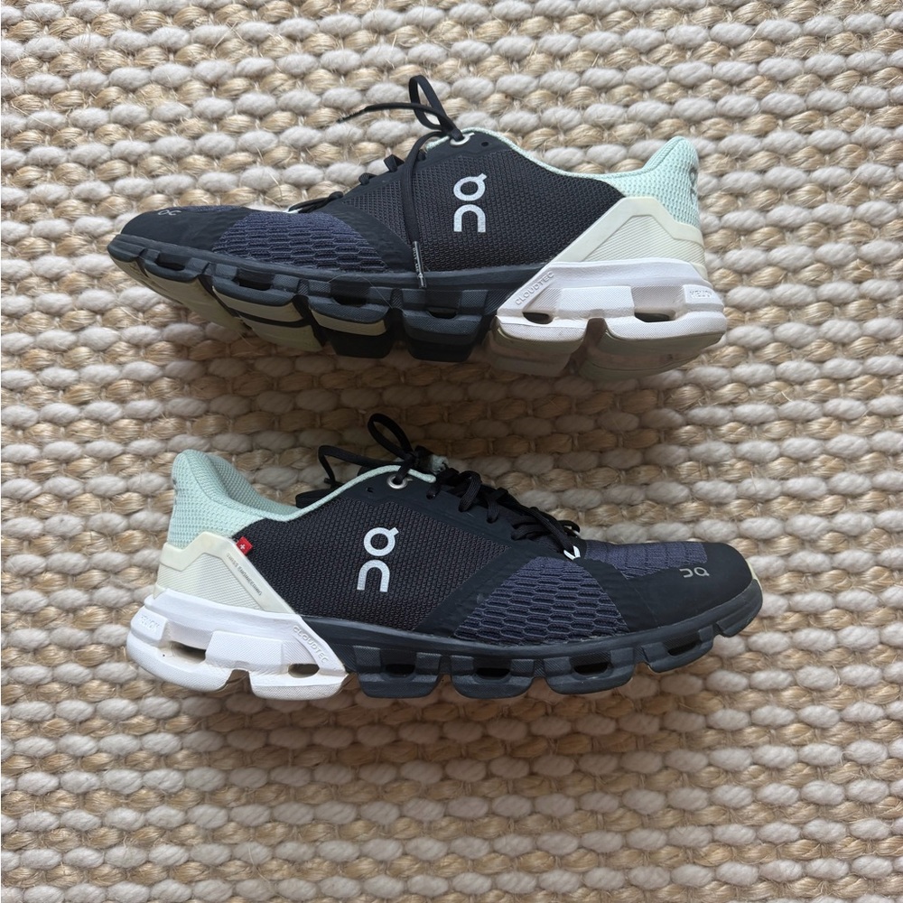 On Running Women's Black and Light Green Cloud Athletic Shoes
